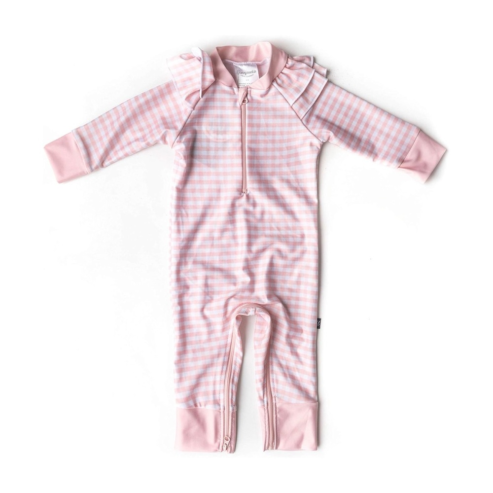 Honeysuckle Baby Girl Sun Protective Swimsuit in Pink Gigham 6-12 months